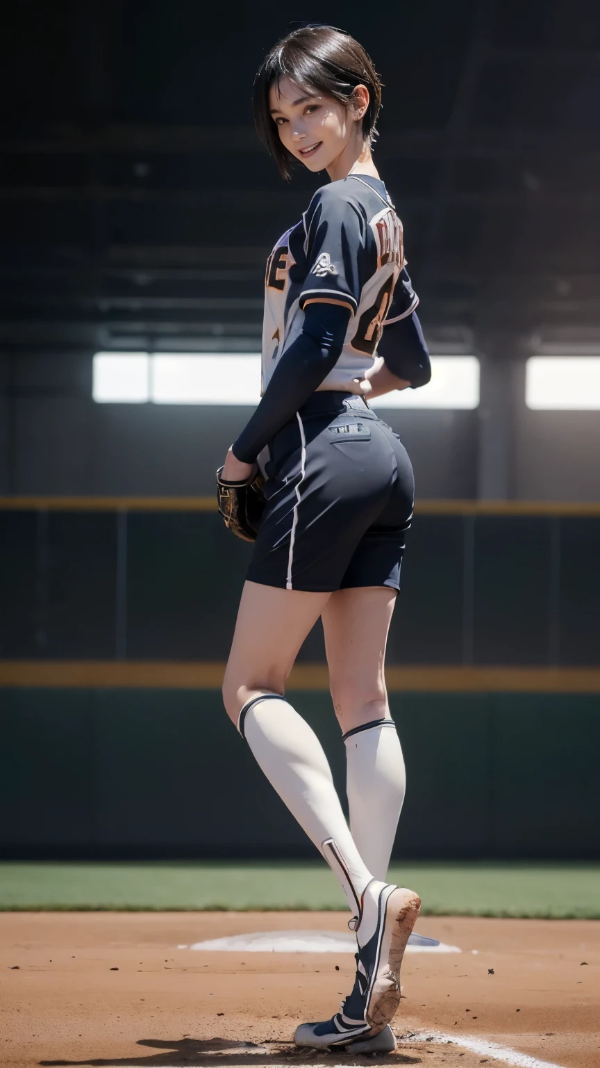 (Clothing:2.0, Baseball Uniforms:2.0), (baseball Ground:1.5), (Wet:1.5), ((A grin:1.2, short hair:1.2, slender:1.5, Small Ass:1.5)), ((Japanese, 1 Girl, 18-year-old, 7 heads, Ideal body proportions, Black Hair, With bangs, Small breasts, Erect nipples, slender, Small Ass, Beautiful feet, Skinny Legs)), Surrealism, Cinematic Lighting, Depth of written boundary, First Person View, Boobs F/1.8, 135mm, Ticker, Mastepiece, Curate, ((Anatomically correct:1.3)), Textured skin, Super Detail, High detail, High quality, Awards, Best Quality, High resolution, 8K