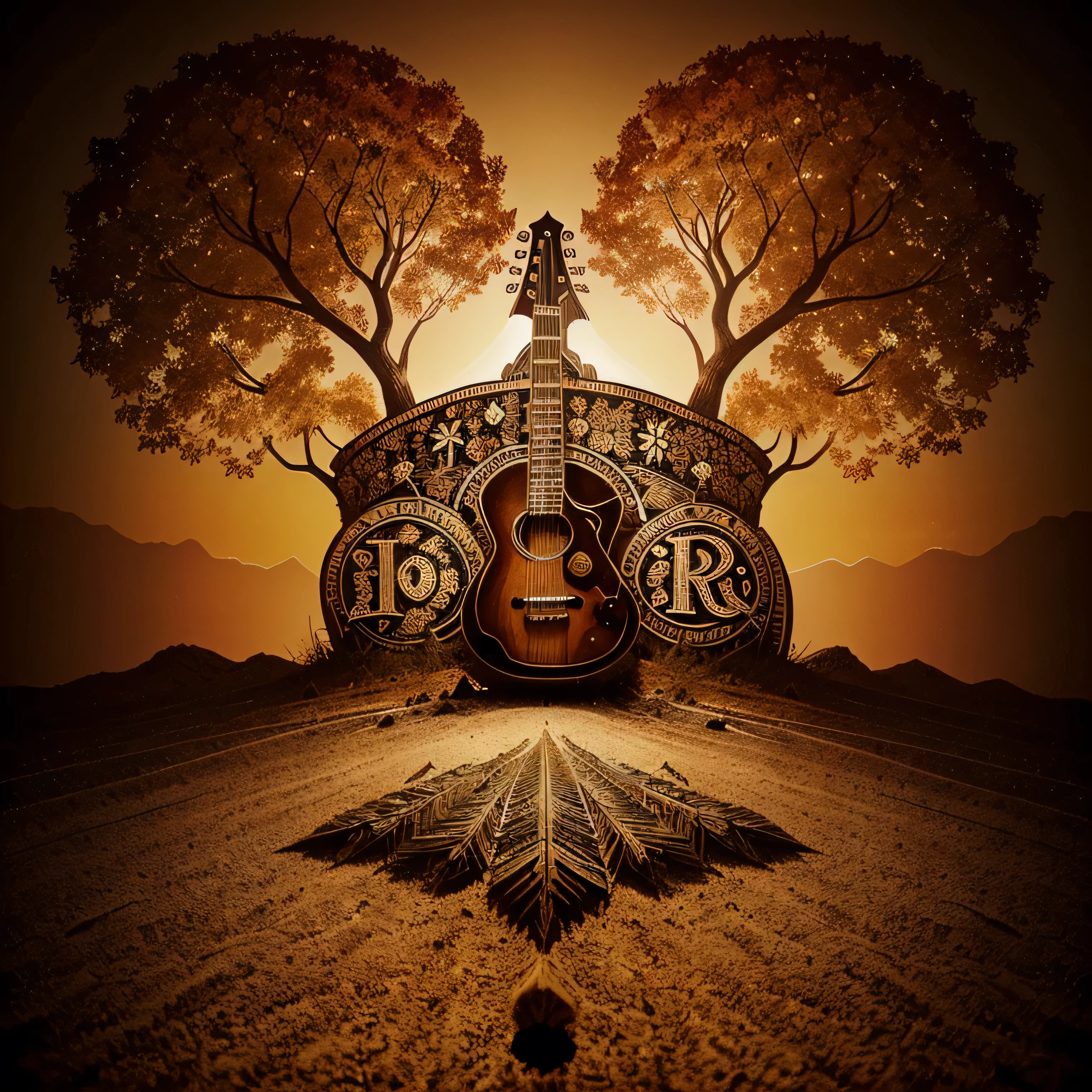 A detailed, intricate, and visually striking logo design for a folk and roll music band, featuring a hand-drawn, highly stylized, and organic typography that blends the elements of folk music and rock and roll, set against a textured, earthy background with subtle patterns or illustrations that evoke the fusion of traditional and contemporary musical styles, all rendered in a rich, warm color palette that resonates with the band's brand and aesthetic.