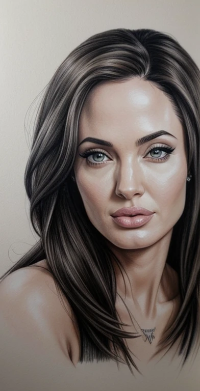 um desenho de uma mulher com cabelo comprido e um colar, Retrato de Salma Hayek, retrato de megan fox, pencil draw, pencil drawing, belo retrato detalhado, desenho realista, retrato detalhado de beleza, pencil draw, retrato de angelina Jolie, Retrato de Megan Fox, desenho de realismo, lindo retrato de uma mulher, realistic sketch, desenho de retrato profissional, pencil painting, designer pencil draw