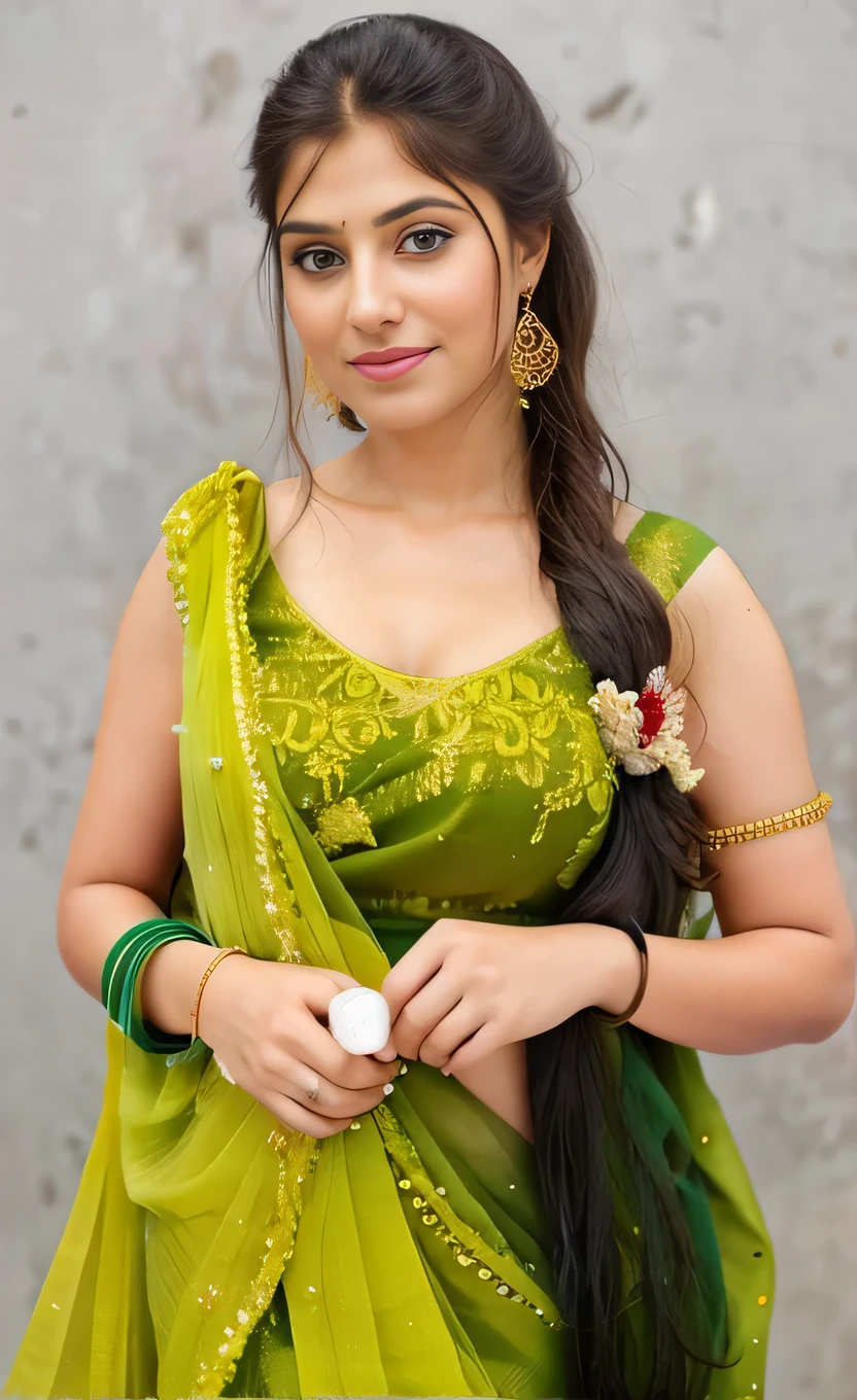 a woman in a green sari posing for a picture, traditional beauty, with lovely look, attractive girl, very beautiful girl, very beautiful enga style, young and cute girl, candid picture, very beautiful photo, very attractive and beautiful, indian, cute beautiful, attractive pose, very extremely beautiful, attractive photo, with beautiful colors, cute photo, very beautiful woman