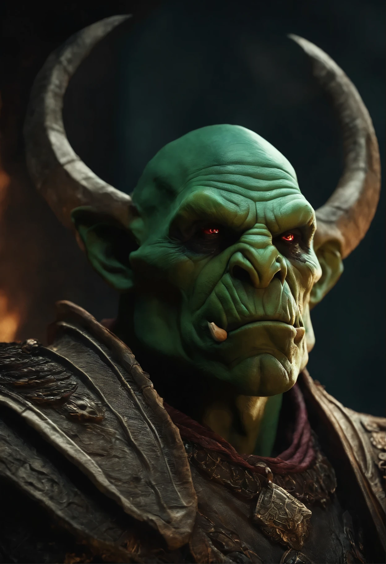 (papel de parede 8k extremamente detalhado), An average photo of a fearsome necromancer Orc, intrincado, alto detalhe, dramatic