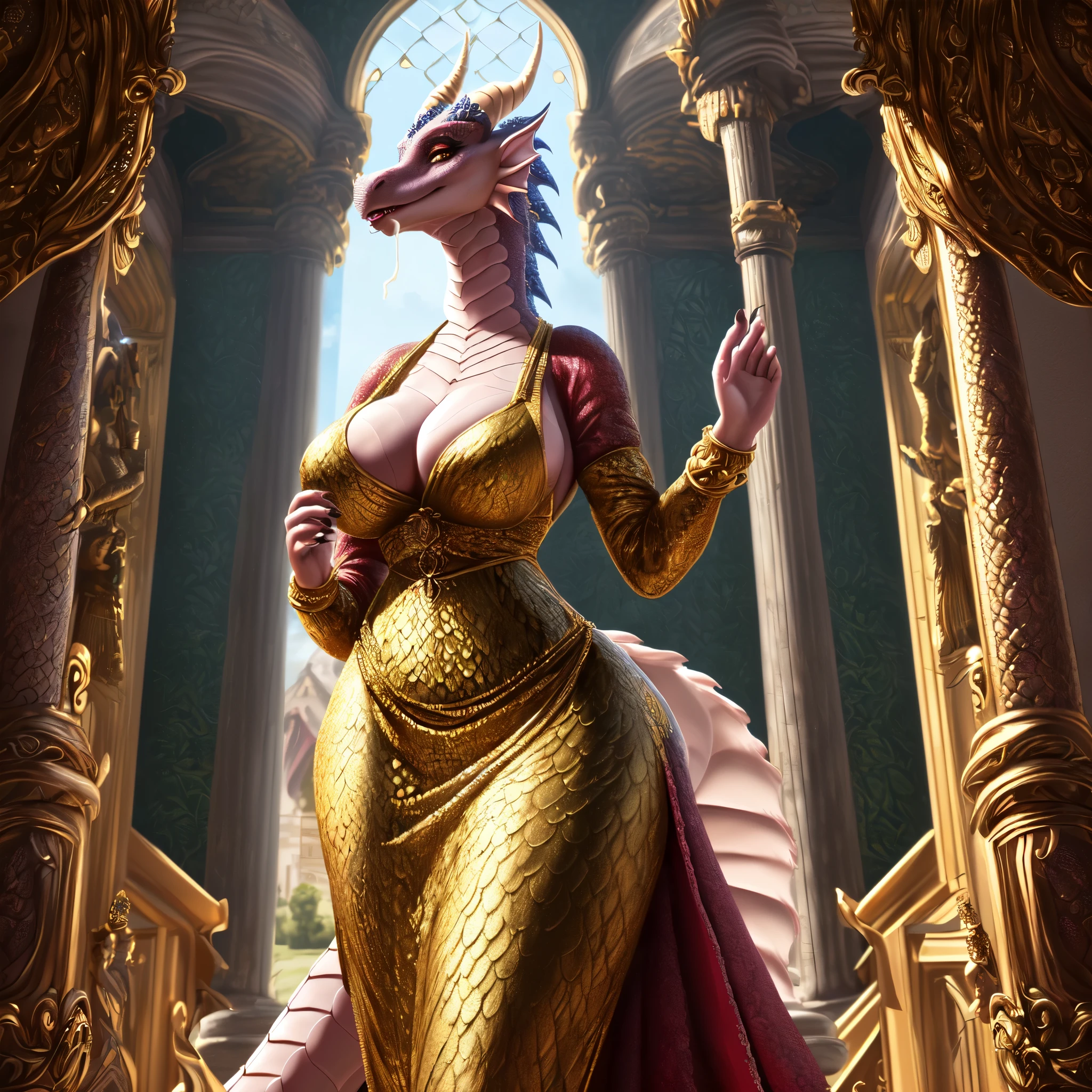 ((Beautiful furry dragon feminine with a perfect figure beautiful breasts and hips, very elaborate scales, dressed in dress style"Old money", she stands a meter away from the viewer, eats cum pie)), ((Up to detail, in detail, Ultra realistic 8k graphics, Best quality))
