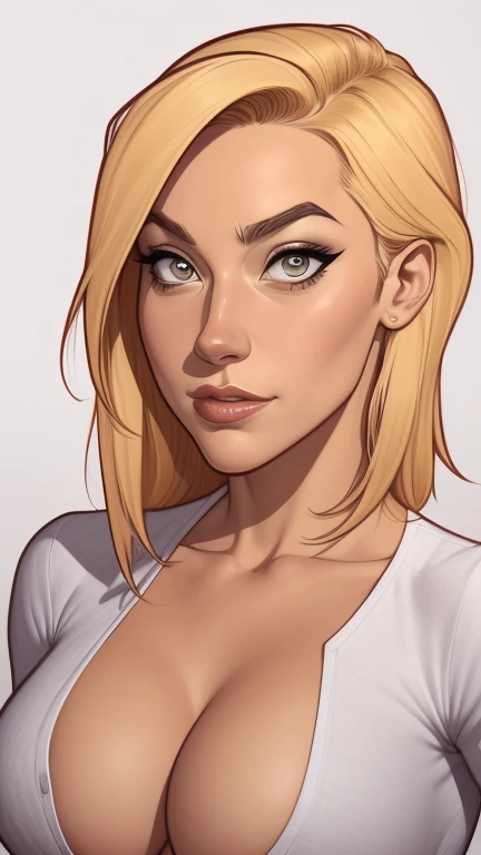 estilo de desenho animado:1.2), Yvonne Strahovski mulher Imagem de desenho animado de uma mulher , roupas sensuais , garota super fofa, authoritarian would be facial expressioncartoon style illustration, estilo de arte dos desenhos animados, estilo de arte dos desenhos animados, digital illustration style, design de personagens altamente detalhado, arte digital detalhada fofa, City fan art, design de personagem retrato, beautiful digital illustration, retrato de alta qualidade, arte em quadrinhos, retrato do design do personagem, white background Buso without clothes and medium breasts, beautiful and symmetrical body curves