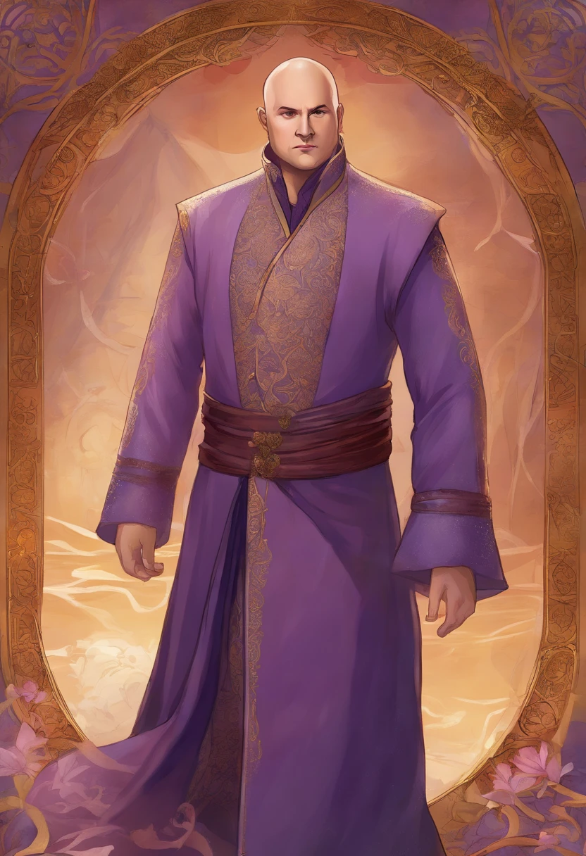 Varys is a plump, bald, and effeminate eunuch with soft white hands and round shoulders. He is 45. He powders his round face and uses perfumes of lavender, lilac, and rosewater. Varys wears rich silk, velvet, and damasks. His attire includes on one occasion a vest of woven gold thread over a purple silk gown, and a lavender brocade on another. His robes include patterned damask and flowing lavender, and his pointed slippers of soft velvet