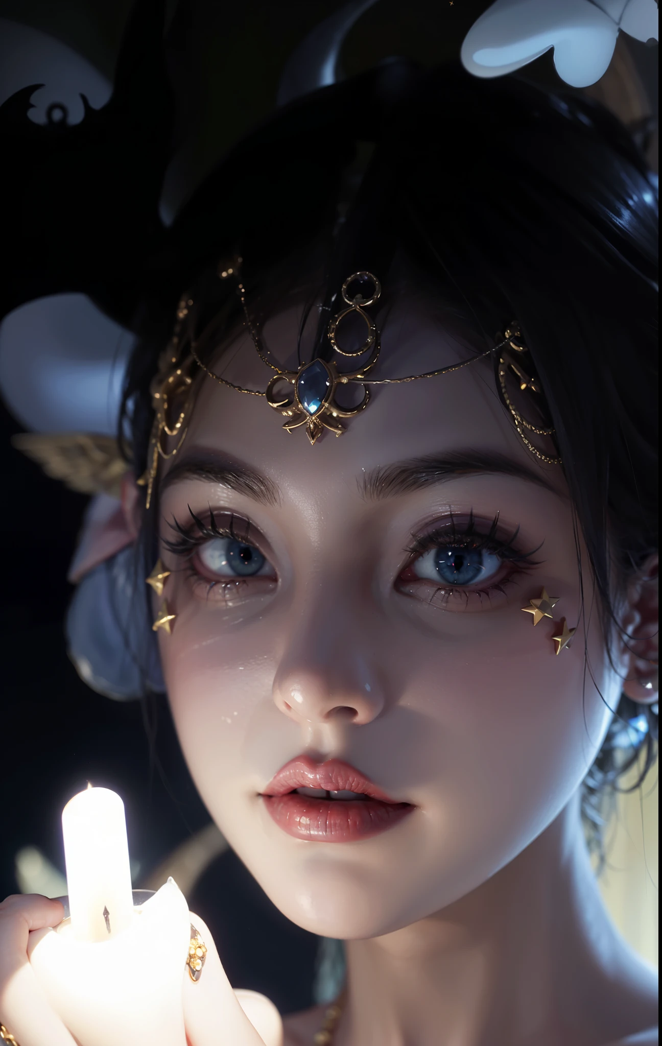 Detailed image quality，Witch Pandora，wing, Succubus Theme，堕落Angel，Excellent，scary，Secret Terror，Tentacles，With eyes，Uncanny Valley Effect，Beast Blood Moon，skeleton，vampire，Hellfire，Dark Queen，Angel，magician magic witch，16岁Angel，Eyes are blue(Pupils as deep as the starry sky)，Gorgeous tattoo designs all over the body，Surreal photos(8K picture quality，Rich in details)，Dark eyeshadow，Sexy thick lips(Red lipstick)，Tattoo designs on body，Dark Queen，Cleopatra，Wearing luxurious gold jewelry，Gorgeous clothes，Close your eyes，White candle