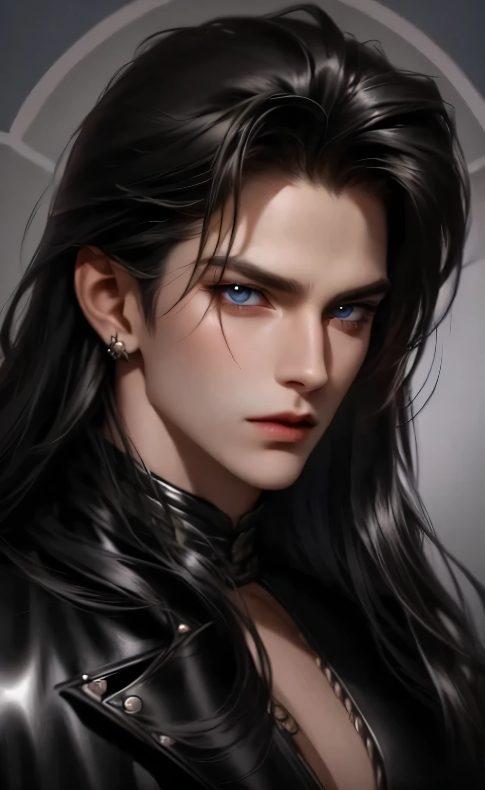 Close-up of a man with long hair and a leather jacket, character portrait, inspired by Adam Dario Keel, trends in cg society, You are Khan, xqc, gentle androgynous prince, manha, beautiful androgynous prince, handsome guy in demon slayer art, Edmund Blair and Charlie Bowater, attractive androgynous humanoid, anime handsome man