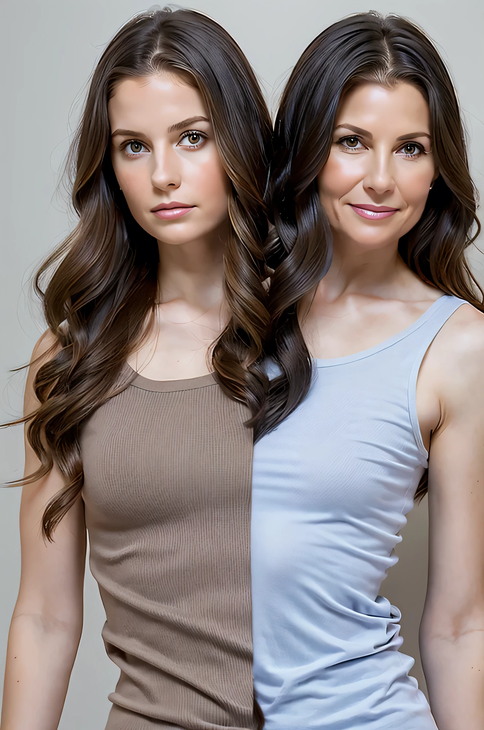 mom, age 54, pretty, graying brown hair,