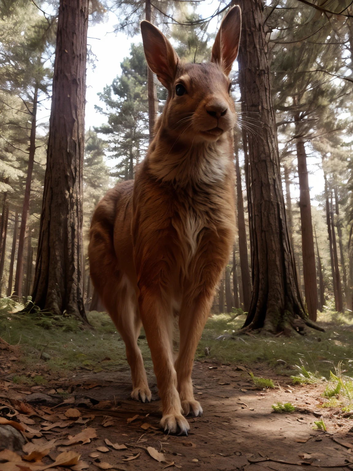 A woman named "LaGermania" explores a sun-dappled forest.
LaGermania, with a sense of wonderment, explores a sun-dappled forest, its floor carpeted with a thick layer of moss and fallen leaves. Shafts of sunlight filter through the dense canopy overhead, casting intricate patterns of light and shadow on the forest floor. The air is cool and refreshing, redolent with the scent of pine and earth. LaGermania follows a winding path that leads deeper into the woods, her footsteps muffled by the soft carpet of pine needles and fallen leaves. Birds sing in the treetops, their melodic tunes filling the air with music. Squirrels dart among the branches, and rabbits hop through the underbrush, their movements quick and nimble. LaGermania pauses to take in