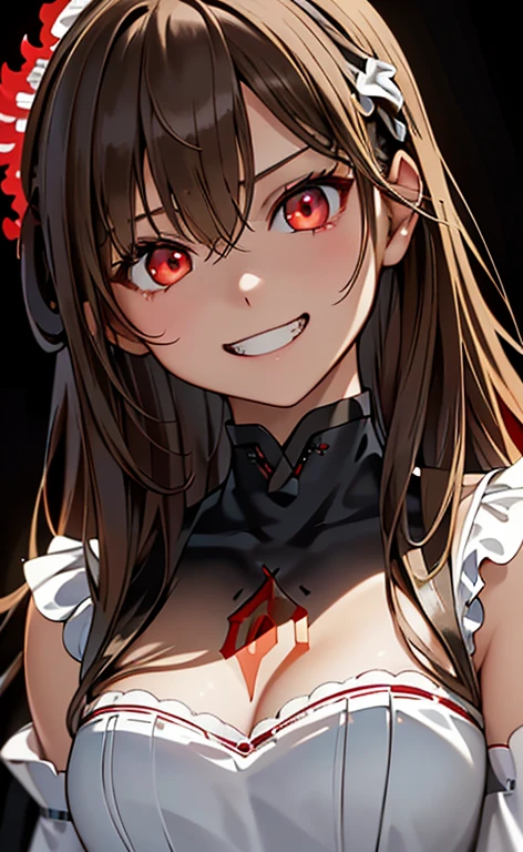 (Photorealistic:1.4)、(asuna,20-year-old:1.5),(masterpiece、lens flare:1.5、spot light:1.2、Exquisite beautiful eye:1.5,portlate),(kind eyes:1.2),(Demure:1.2)
、Cute Face、 3D Face、(brown hair:1.5)、(wavy hair:1.3),(1 woman)、(Red eyes:1.2)、(cowboy shot)、(evil grin:1.5)、(head tilt) ,(Cute face:1.2),(flat chest),(),kind face,(white red lace frilled gothic ta),(black background:1.5)、(glowing eyes:1.3)、()、 Neat and clean、Adorable、Slim Body(Tareme:1.5),Shiny Hair、(Glowing pink Skin)、Nijisketch,Manga,beautifuljapanesewoman