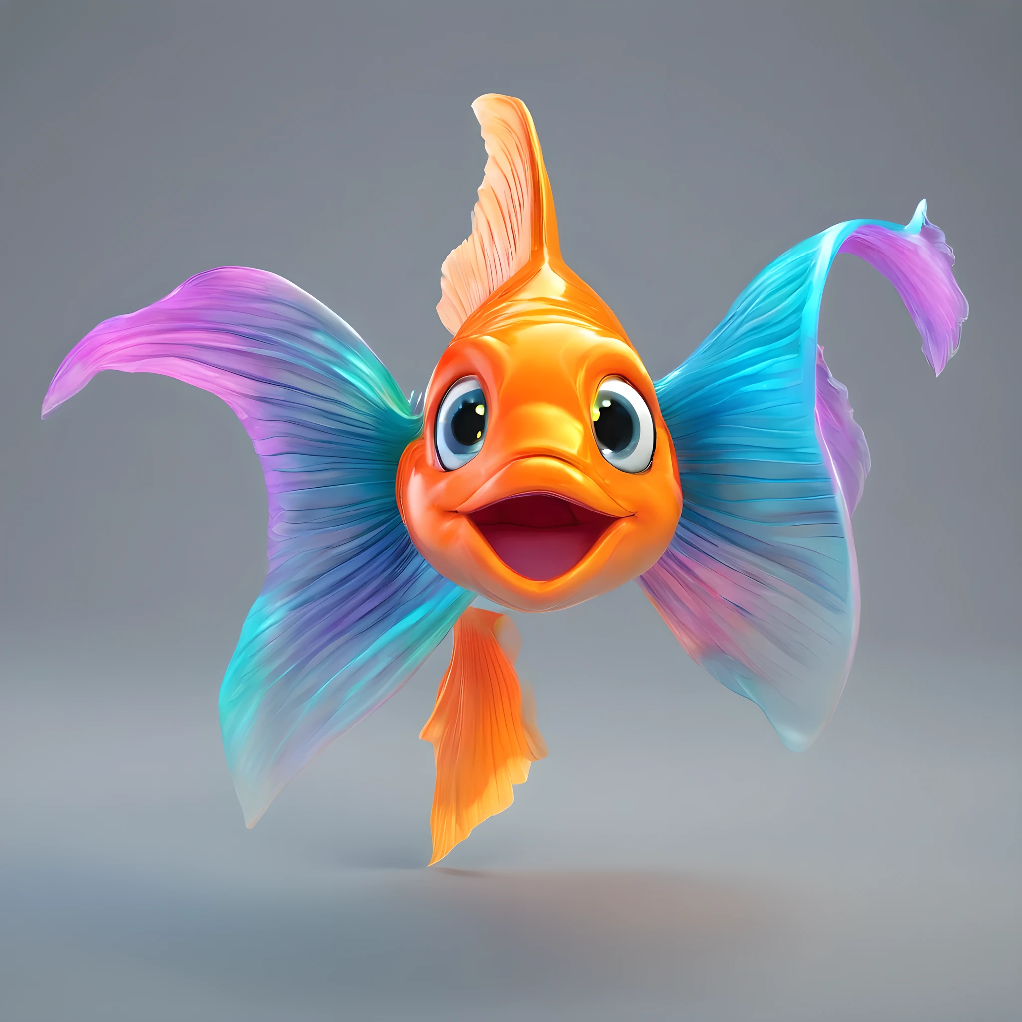 A Beautiful goldfish with big round eyes and an infectious smile, colorful Disney style, vibrant colors at the bottom of the ocean.