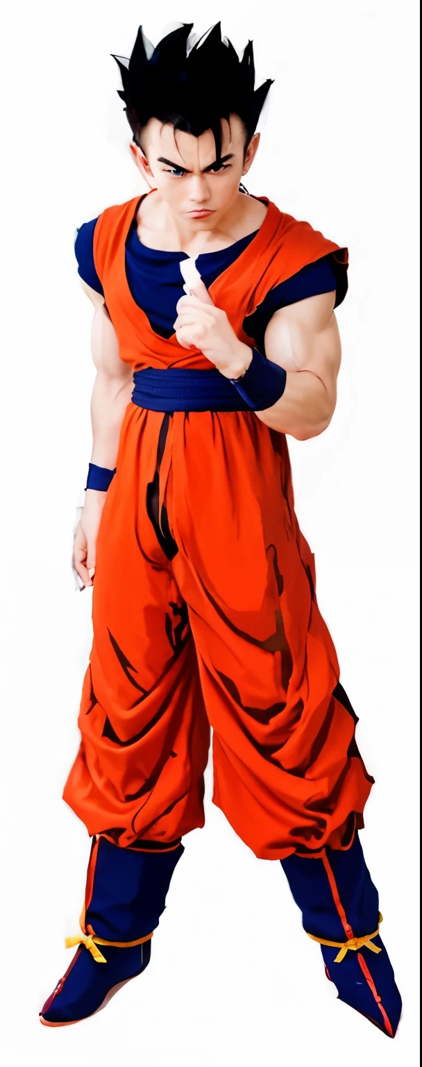 a highly detailed dragon ball z character, realistic portrait, hyperrealistic, 8k, photorealistic, extremely detailed facial features, beautiful eyes, perfect nose and lips, cinematic lighting, dramatic lighting, intricate details, lifelike skin texture, sharp focus, warm color tones, studio lighting, vibrant colors, dynamic angle, muscular physique, anime inspired, digital painting, concept art style