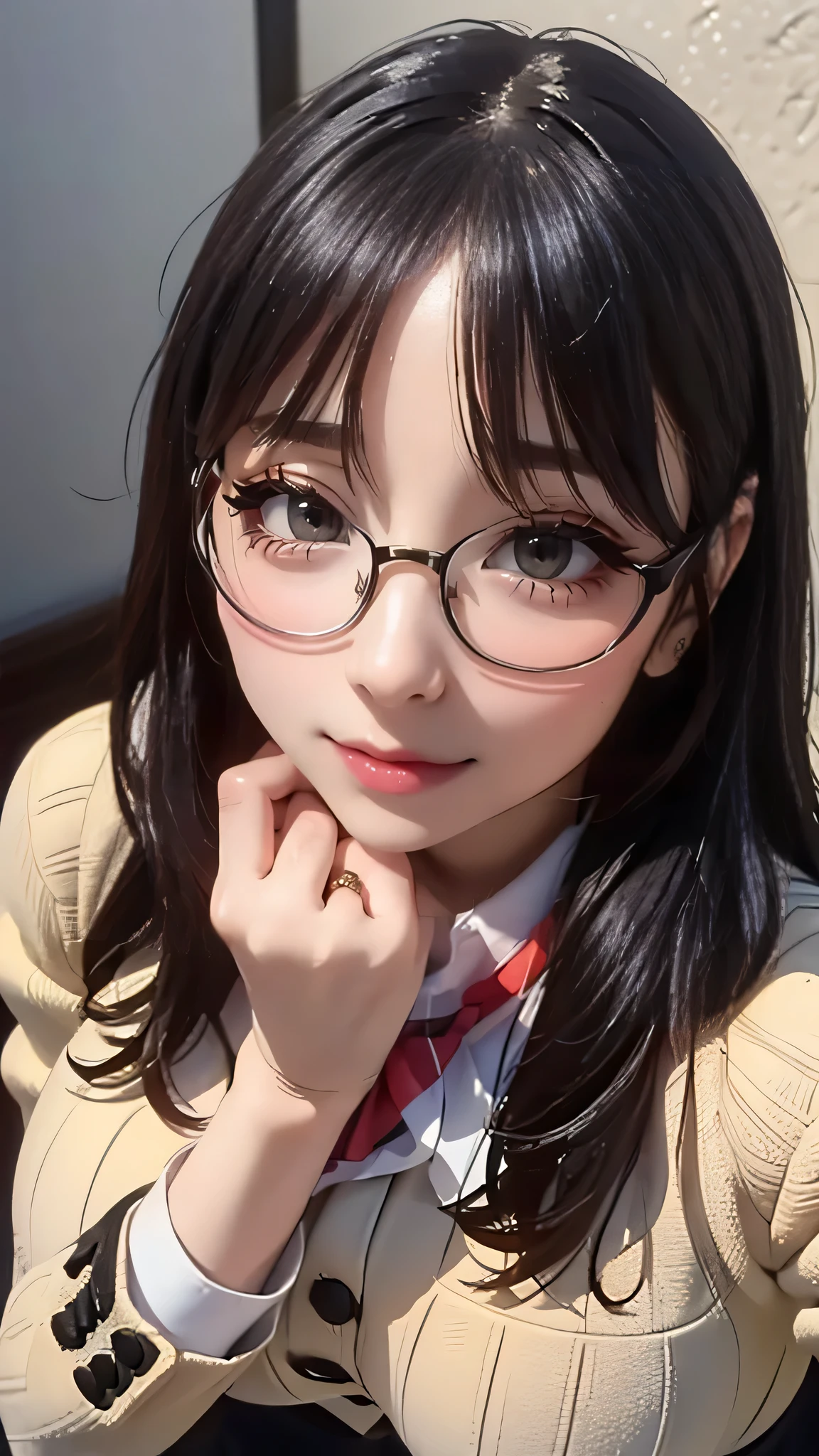 (random cute uniform),(random porn pose),(Thin type),(large breasts),(random hairstyle),(Highest image quality, (8K), Ultra-realistic, Best Quality, High quality, High Definition, high quality texture, high detailing, Beautiful detailed, fine detailed, extremely details CG, Detailed texture, realistic representation of face, masterpiece, presence),(wearing glasses:1.5)