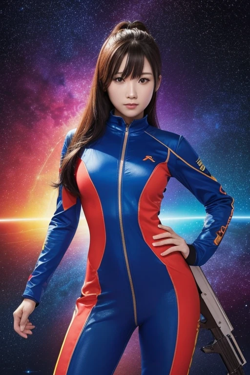 highest quality,masterpiece,The ultimate solution,非常にcolorful,colorful,Female Fighter,Mature Woman, solo, Possession of a gun,Tight combat suit,Tight Suit,Space Background,night,Normal posture,Normal posture