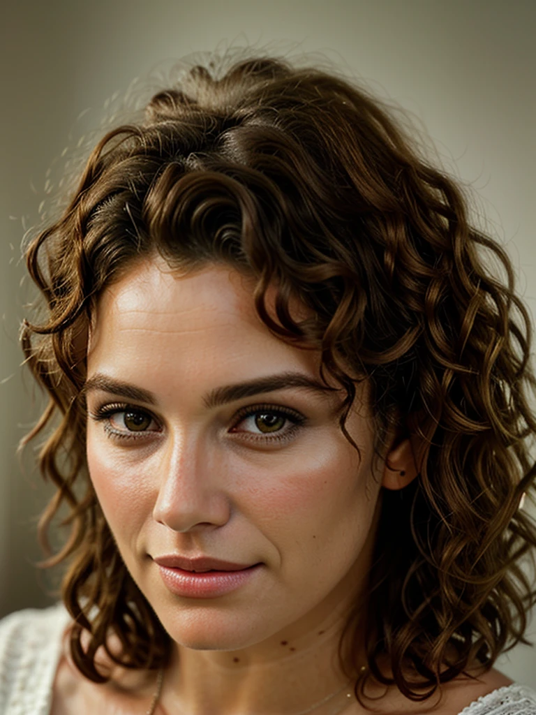 Pretty woman with curly hair realistic, photorealistic, 