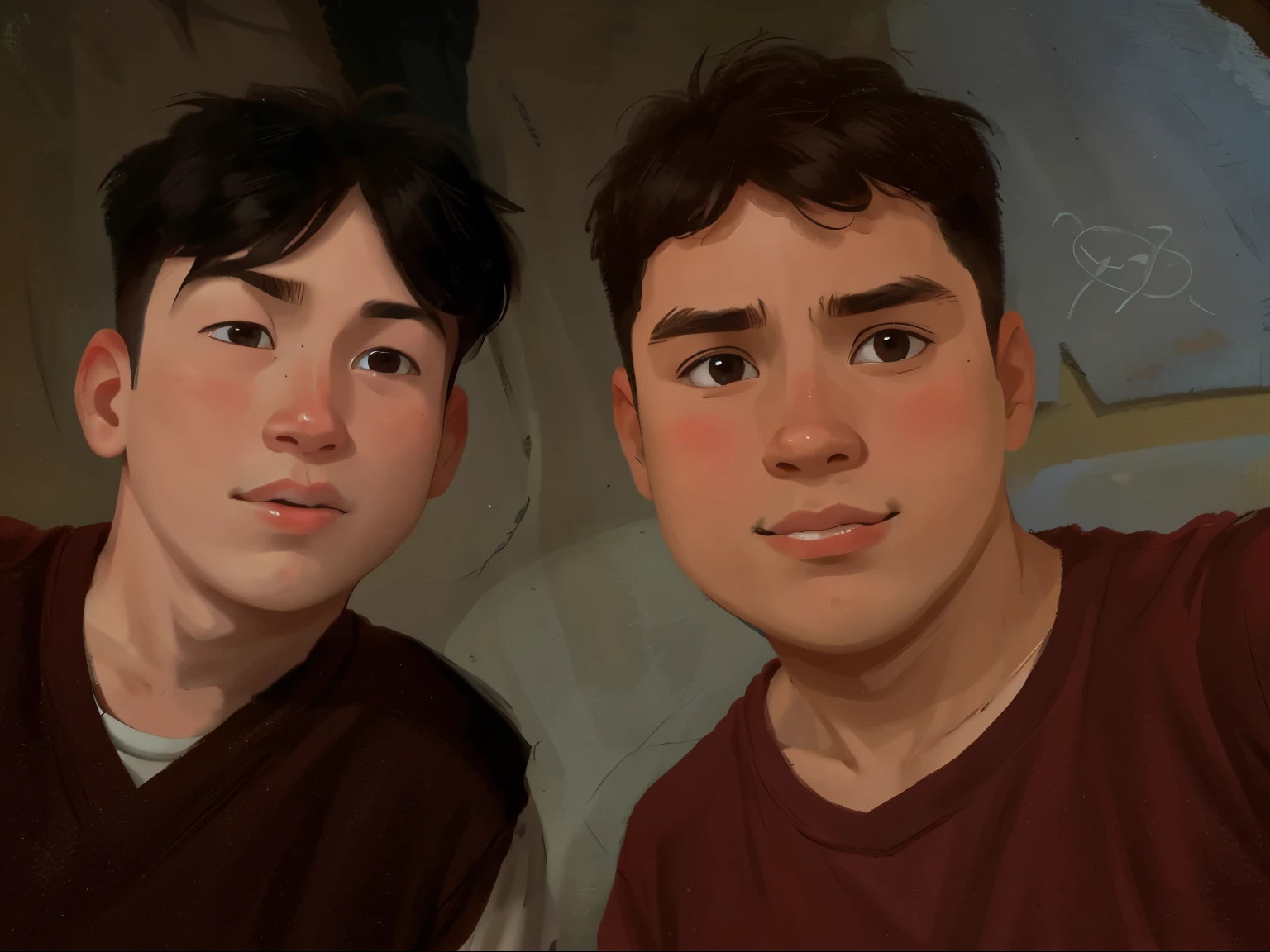 two young boys together the one on the right is chubby