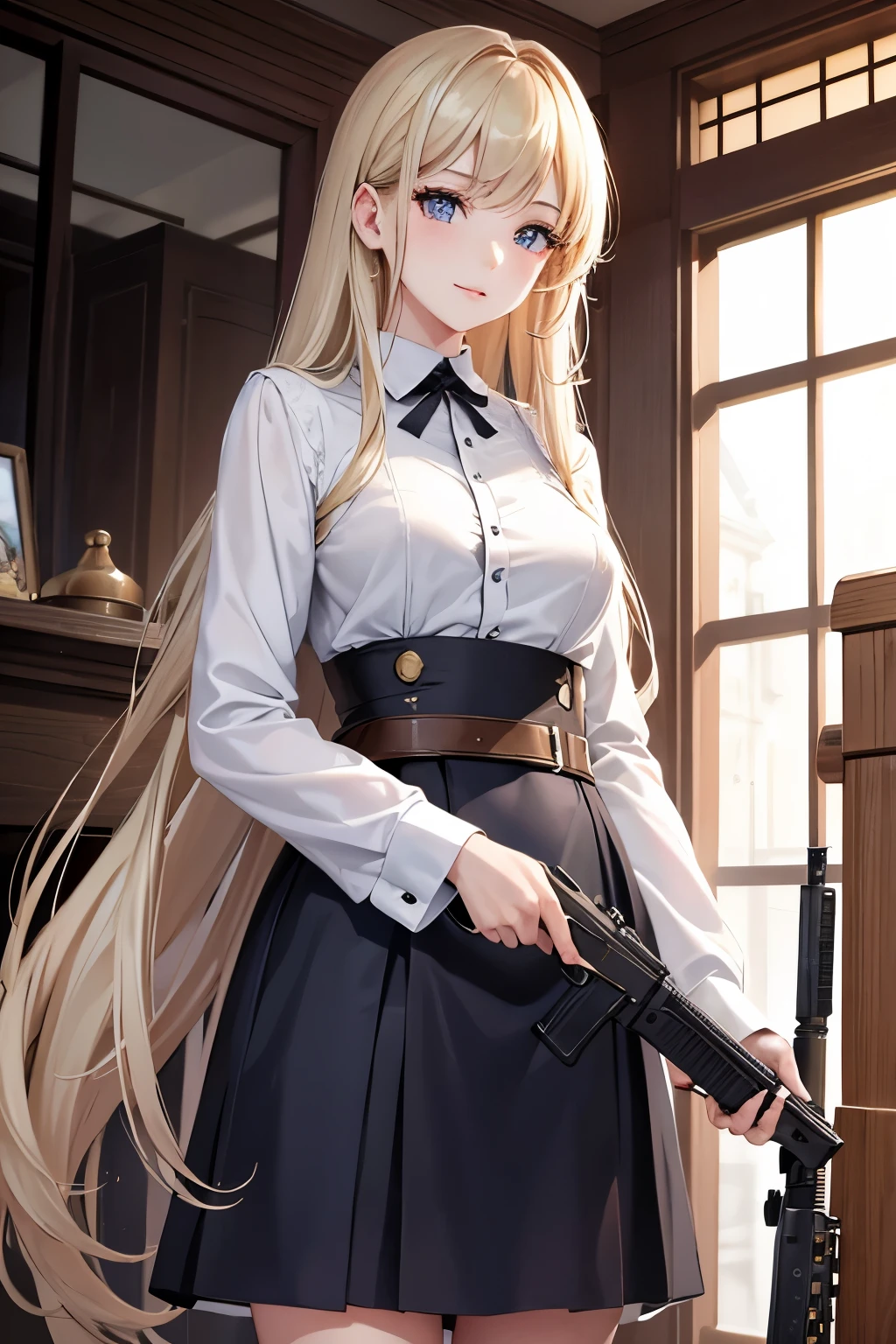 (((highest quality、first-class、masterpiece、Normal body、8k、Detailed face、Ultra-precision、Normal hand、Normal finger、5Finger、Highest)))、2people、2peopleのbeautiful girl、AdeleとAlisha、Relatives and friends、Adele((Height: 163cm、Silver-haired semi-long、Wearing a sword、gentle、Easygoing、beautiful girl))、Alisha((Height: 155cm、Long blonde、Magic gun in holster、gun belt、cool、beautiful girl))、並び立つAdeleとAlisha