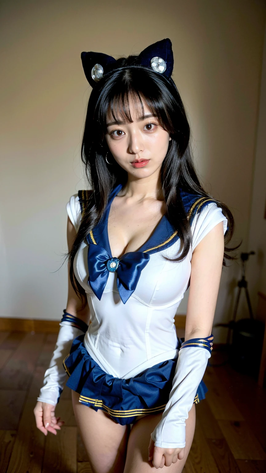 (8k、RAW Photos、highest quality、masterpiece:1.2)、(Realistic、Realistic)、1 girl、((Sailor Moon Costume:1.3)、Large Breasts,Standing seductive pose、Shooting from below))、Lots of eyelashes、Glowing eyelids、(((skeletally correct)))、smile、This photo will awaken boys to sex、(((Always wear panties)))、(((Close-up shot)))