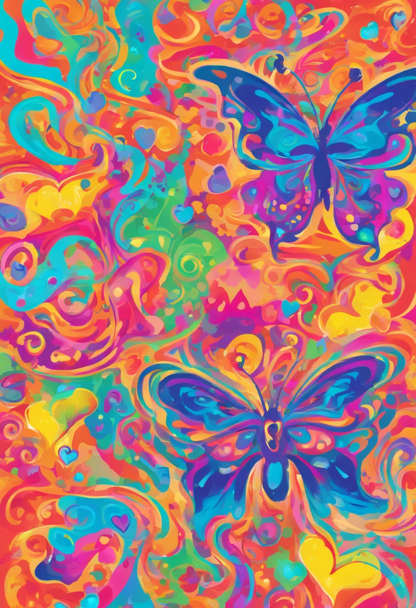 Butterfly and hearts on white background 
