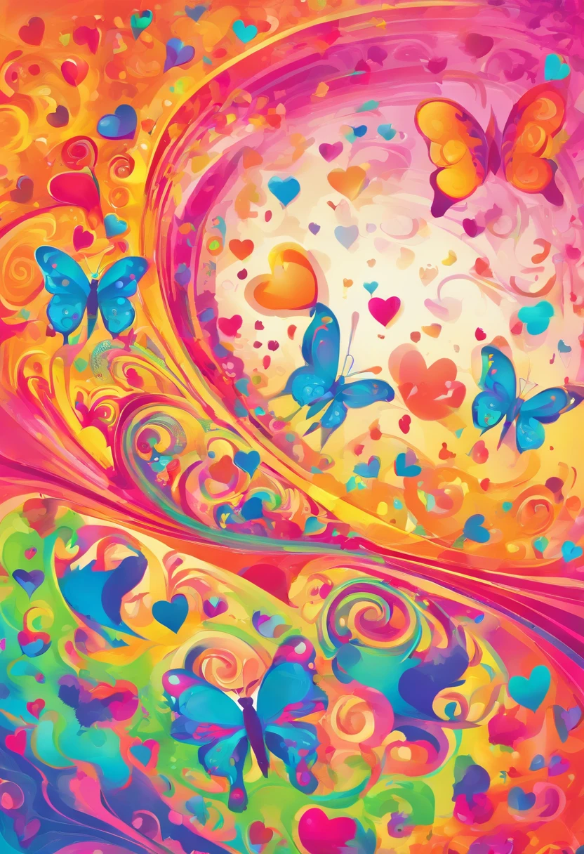 Butterfly and hearts on white background 