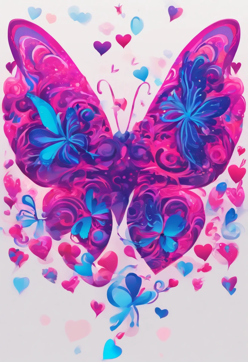Dark blueHearts neon pink hearts pink and blue stars and neon pink and dark blue butterfly on white background