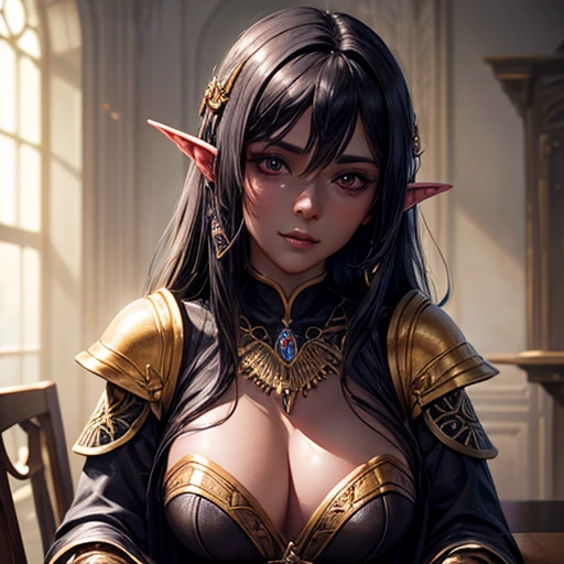 highest quality,masterpiece,masterpiece portrait,Intricate details,Magnificent Light,Fantasy,Dungeons & dragon,Retro,priest,Dark Elf,One girl,Wooden table,Shoulder strap,Grey Skin,Elegant smile,squint,Close-up portrait of a Mycenaean Drow woman wearing gold jewelry, Spider:0.9, web:1.0, Fantasy, Volumetric lighting, コンセプトart, Brush Stroke Style, artステーション, trend, Very detailed, art：Greg Rutkowski  