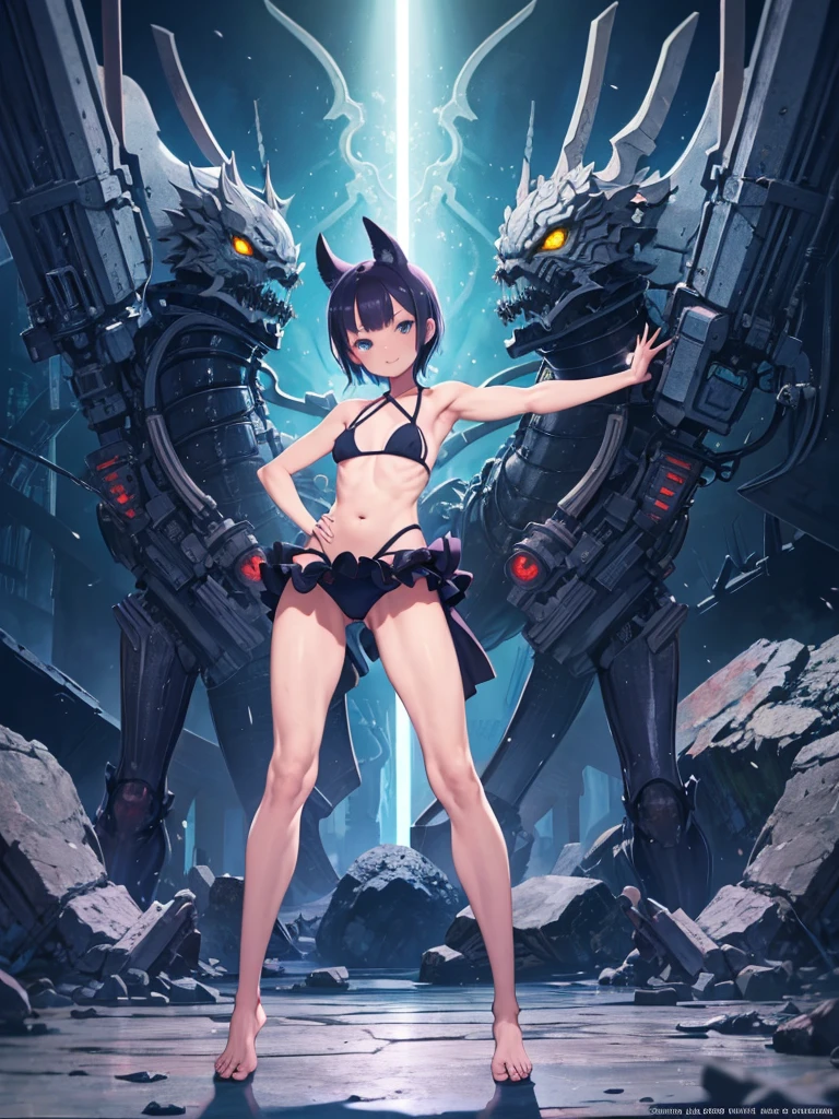 Blue Claws, (((Put your arms on your hips))), ((Tong Bikini)), (((Muscular legs))), (( (show me her ass))), Muscular belly, Are standing, barefoot, (short hair), Medium chest, Eye Reflexes, Glowing Eyes, Glowing Eyes, Wicked Smile, anime, anime style, Cinema Lighting, Glare, Artifact jpeg, Bright light, Divine Light, Ray Tracing, Panorama, Canon, 超High resolution, masterpiece, Textured skin, Super detailed, Attention to detail, highest quality, High resolution, 16k