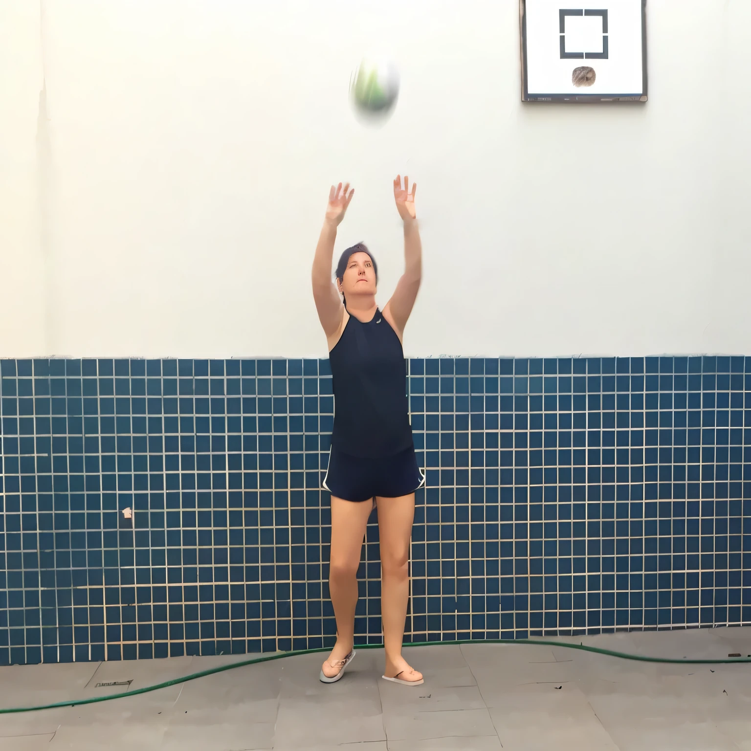 there is a woman that is playing with a tennis ball, volleyball, launching a straight ball, holding a ball, malika favre, mid air shot, indoor, female beach volley player, by Caro Niederer, competition winning, by Amelia Peláez, caroline gariba, fernanda suarez, by Gina Pellón, by Siona Shimshi