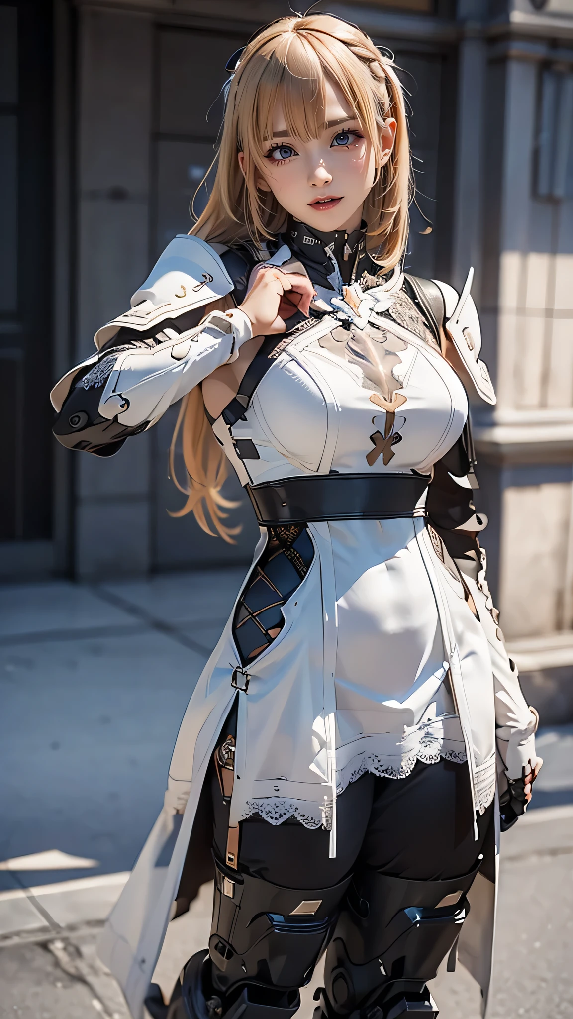 (random pose:1.5),(leather boots,(asymmetrical mecha armor),(long embroidered white lace dress,see through:1.2)),(random hairstyle),(Thin type:1.5),(large breasts),(Highest image quality,(8K), Ultra-realistic, Best Quality, High quality, High Definition, high quality texture, high detailing, Beautiful detailed, fine detailed, extremely details CG, Detailed texture, realistic representation of face, masterpiece, presence),(glasses:1.2)
