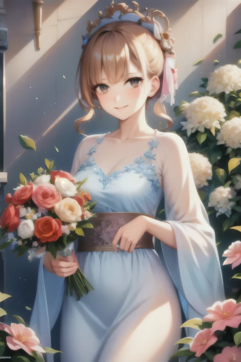 a close up of a woman holding a vase of flowers, with flowers, magazine photo, by Ayami Kojima, official artwork, jinyoung shin, with frozen flowers around her, by Ni Tian, dilraba dilmurat, jaeyeon nam, cynthwave, hwang se - on, mackenzie foy, by Zhang Han, park ji-min, by Jin Nong