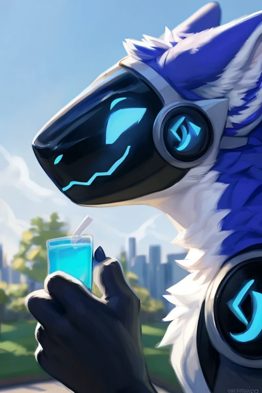 ,(( blue fur color with small amounts of white)) for body protogen with a black chest plate black metal armor chestplate) ) , looking at viewer , big chest , day, , sensual, detailed, uploaded to e621, beautiful and detailed portrait of an anthropomorphic , (((male))) uploaded to e621, zaush, foxovh, movie lighting, thicc, alone, detailed, 8k res, hires, detailed eyes, good anatomy, good perspective, towards viewer, by bebebebebe, by sicklyhypnos, by gerkk, by orf, nice hands, perfect hands, happy, romantic, ray tracing lighting, rtx on, By Bebebebebe, by SpiritD, by KOBITOWANI, best quality, masterpiece, perfect anatomy, detailed picture)), 1femboy, with a park sunny day background, profile picture artwork for profile picture, all blue eyes