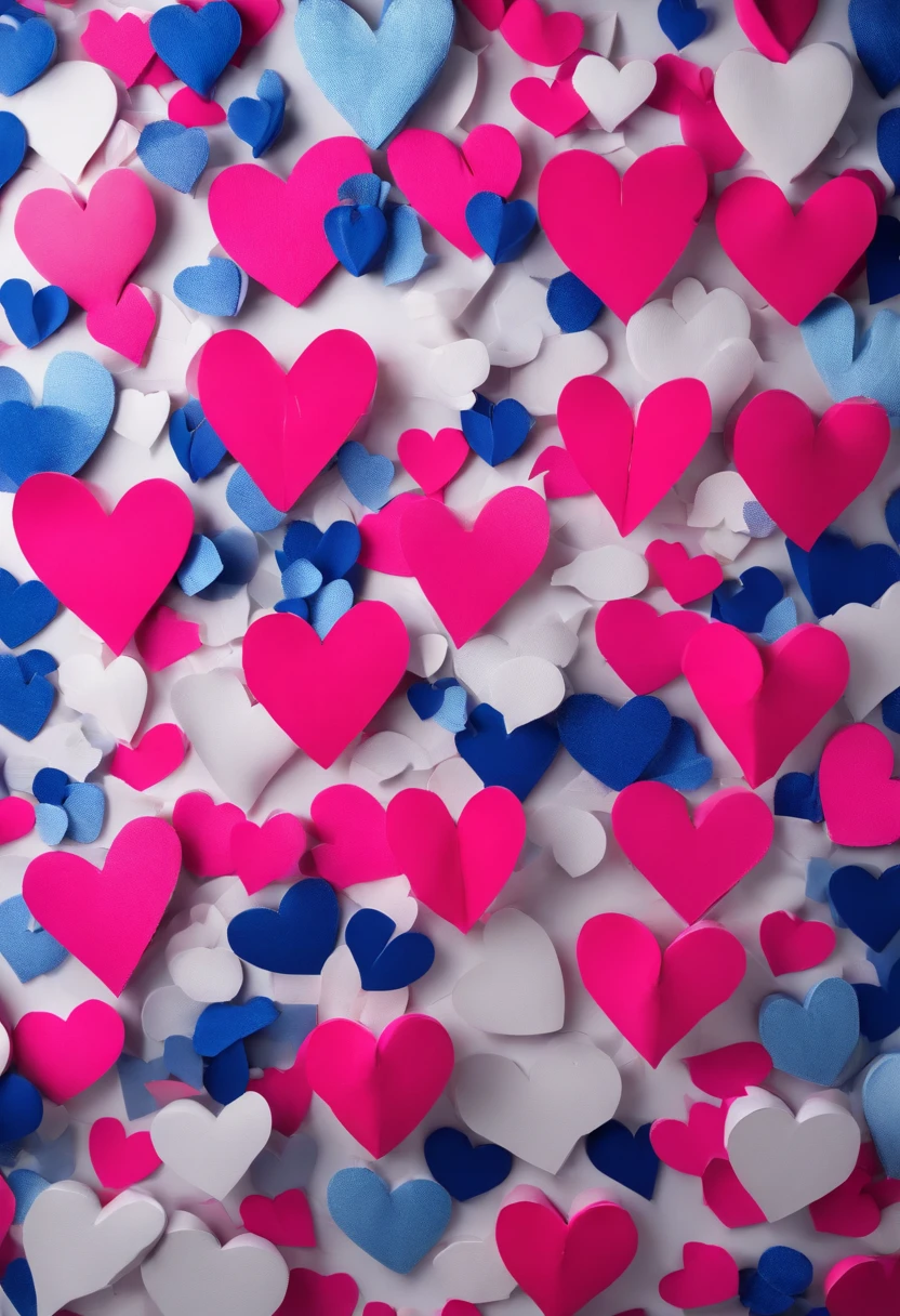 Neon pink hearts and dark blue hearts on white background