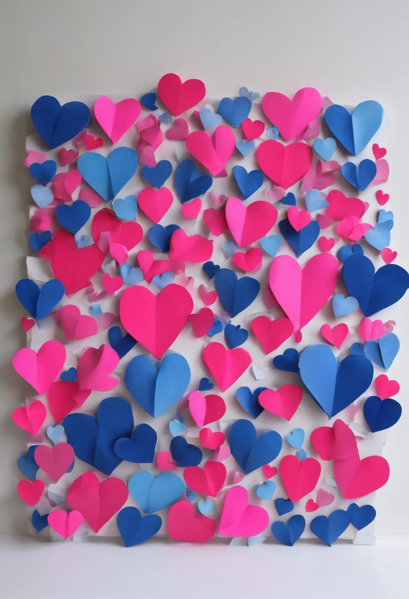 Neon pink hearts and dark blue hearts on white background