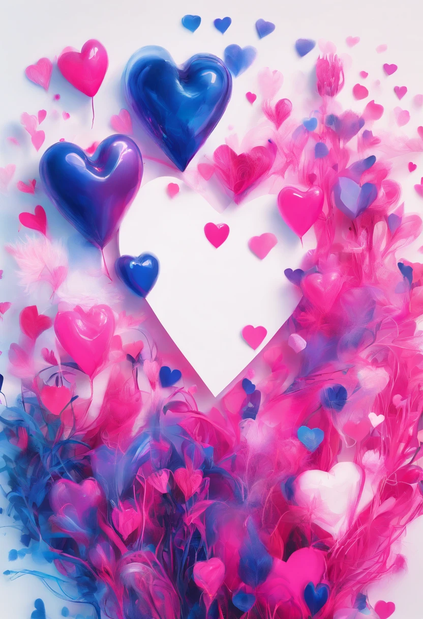 Neon pink hearts and dark blue hearts on white background 