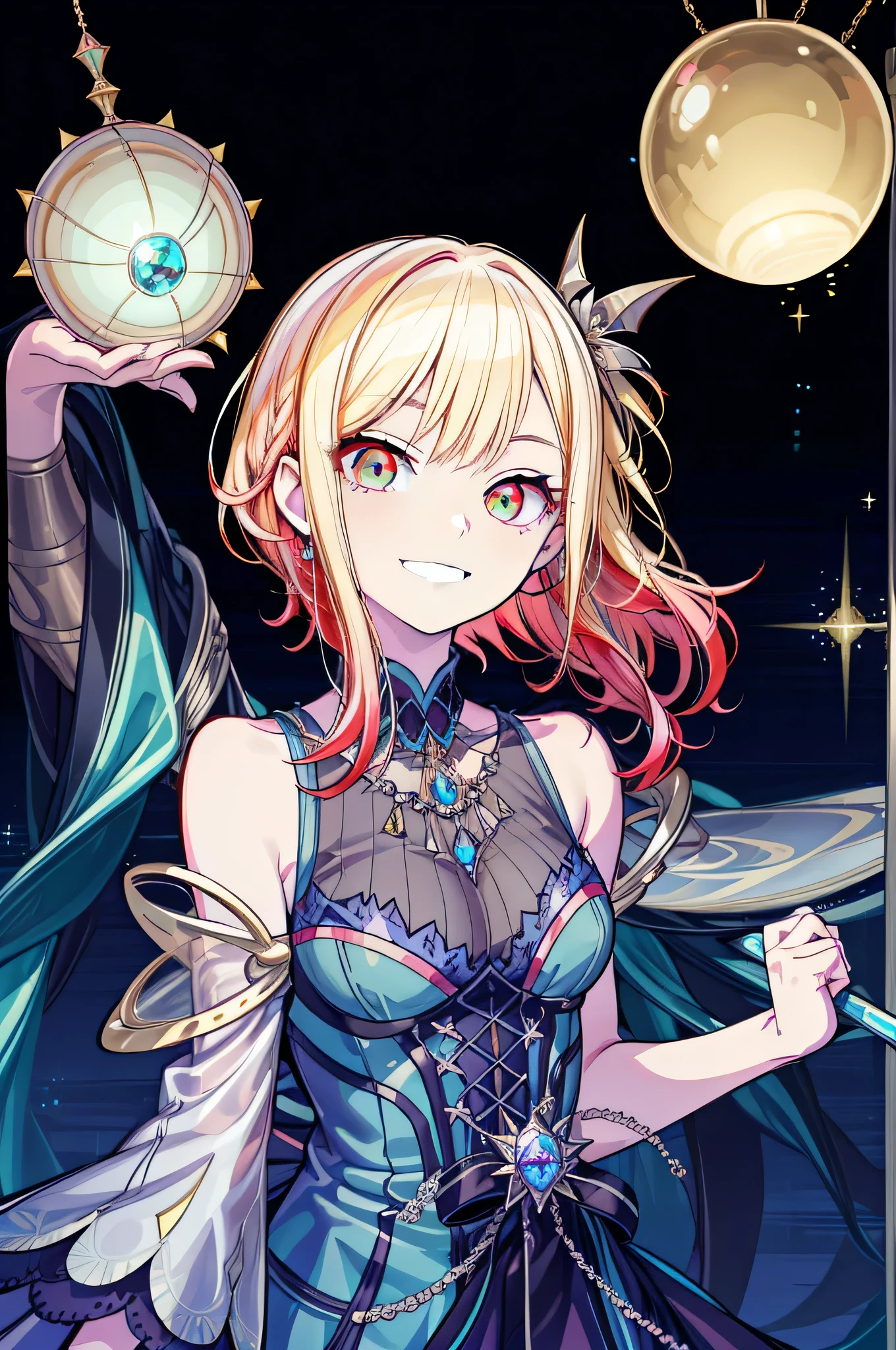 Upper body Esbian,changeta prostitute,Very gorgeous axisism,Extreme Detail,Rococo style,Elaborate accessories,Complex hairstyles,gem,((Red Short Hair)),change, girl,((Shoulders and arms are exposed)),((Wicked Smile)),Wicked Smile,Wicked Smile,((red short hair)),