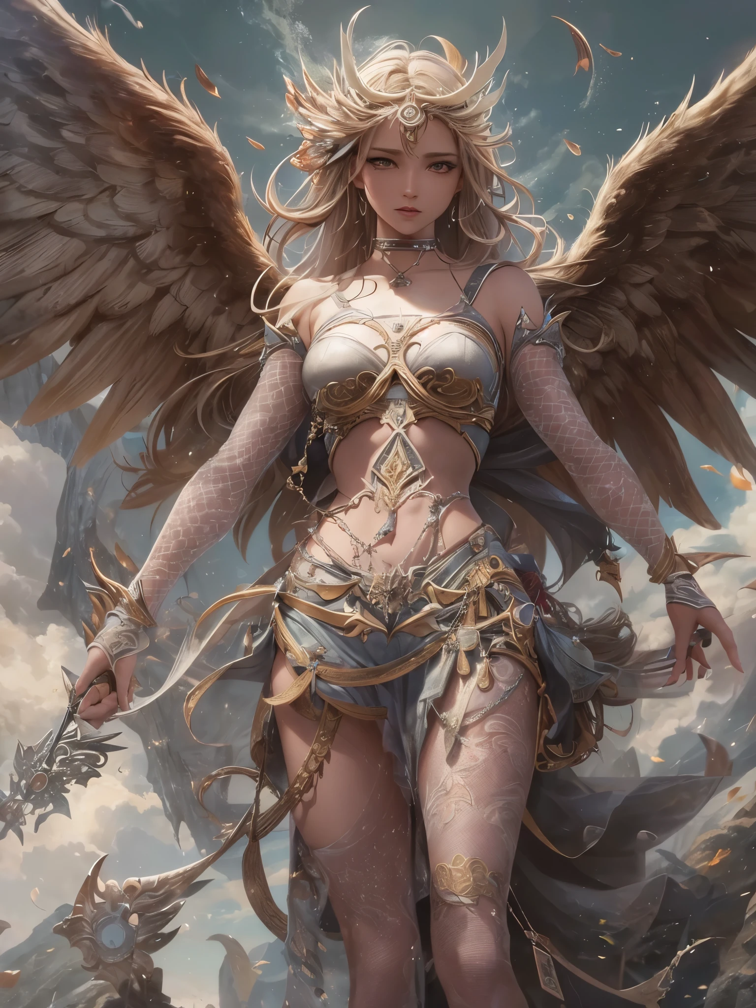 ((highest quality)),(Ultra-high resolution),(Very detailed),(Detailed Description),((The best CG)),(A masterpiece),Ultra-detailed art,Amazing drawing art,(Art with precise detail:1.5), (Female angels:1.4), Audible roar, In the Dark, Shaking, The earth cracks, Standing posture, justice, Legendary, Dissecting, Roar, lightning speed,