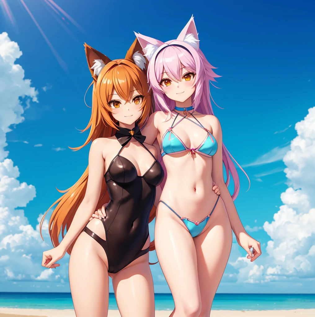 two women standing next to each other on a beach under the sun, lewd face, a girl with a cat ears and a bow, female furry mini cute style, a drawing of a debauchery priest many cultist of aphrodite, pudica pose gesture, small cute outline, cell shaded adult animation, sketchy artstyle, holo is a wolf girl, fursona furry art commission, oc commission, lineart, fursona commission, cute!! chibi!!! catgirl, anime catgirl, fox from league of legends chibi, commission for high res, cute anime catgirl, clean anime outlines, full body zenkai! asuka suit, gesture drawn, holding a pudica pose, body pose!, full body drawing, realistic body proportions, full character body, full body concept, full body; front view, female full body, realistic proportions!!, entire body