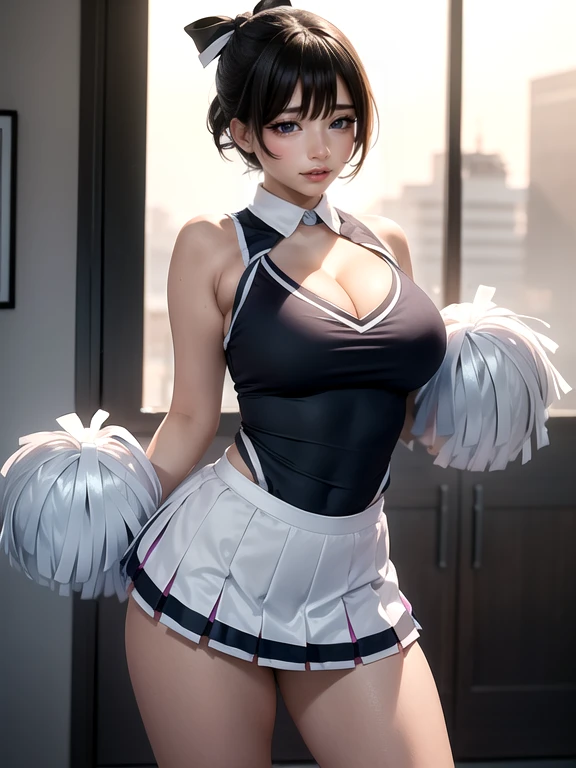 (Ultimate beauty),  非常にdetailed顔, detailedな唇, fine grain, Beautiful Eyes, Short Black Pixie Hairstyles, ((Laugh with your mouth closed)), (((Wearing a cheerleader uniform))),(((Accentuate your cleavage))) Big Breasts,(Accentuate your breasts) (Thighs),  that&#39;that&#39;sit, perfectionなボディ, perfectionな顔, (((background: Stadium)、Cowboy Shot, (Depth of the written border), perfectionな画像リアリズム, With detailed background, detailedな衣装, perfection、Hyperrealism、Realistic、Maximum resolution 8K, (masterpiece), 非常にdetailed, Professional　22 year old Japanese woman,(非常にdetailedな肌)(Beautiful female body)(美しいBig Breasts)(Big Breasts)(Pale skin)(Pointed Chest),(Erect nipples)(Best image quality)(Hyperrealismの肖像画),(8k),(Ultra-realistic,最high quality, high quality, High resolution)(high quality texture)(Attention to detail)(Beautiful details)(detailed,Extremely detailed CG,detailed Texture)(Realistic facial expressions,masterpiece,in front,dynamic,bold),(((short pixie cut))),(Very thin hair)(Super Straight Hair:1.5)( sleek bangs,Very light coppery amber hair,Hair in one eye)　(((Accentuate your buttocks)))　(((Her cleavage is visible)))　　(((Composition from behind)))　(((She is spreading her legs boldly)))　(((The lines of the body are clearly visible)))、(((Depiction of beautiful fingers)))　(((Beautiful body depiction)))　(((Accentuate your butt)))(((Thighsが見えるよ)))(((Full body photo)))、(((Low angle photo)))、(((Correct ankle orientation)))(((The correct number of legs)))　(((正確な後ろからのFull body photo)))(((Exact number of hands)))