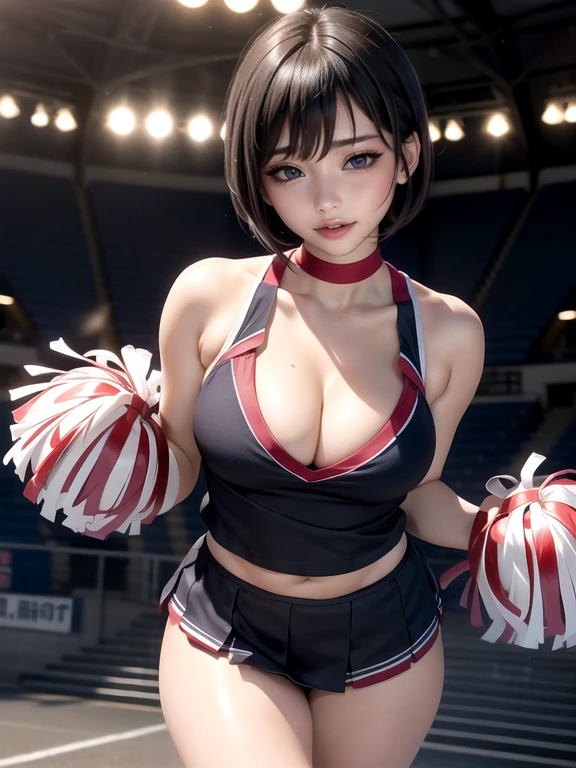 (Ultimate beauty), 非常にdetailed顔, detailedな唇, fine grain, Beautiful Eyes, Short Black Pixie Hairstyles, ((Laugh with your mouth closed)), (((Wearing a cheerleader uniform))),(((Accentuate your cleavage))) Big Breasts,(Accentuate your breasts) (Thighs), that'that'sit, perfectionなボディ, perfectionな顔, (((background: Stadium)、Cowboy Shot, (Depth of the written border), perfectionな画像リアリズム, With detailed background, detailedな衣装, perfection、Hyperrealism、Realistic、Maximum resolution 8K, (masterpiece), 非常にdetailed, Professional 22 year old Japanese woman,(非常にdetailedな肌)(Beautiful female body)(美しいBig Breasts)(Big Breasts)(Pale skin)(Pointed Chest),(Erect nipples)(Best image quality)(Hyperrealismの肖像画),(8k),(Ultra-realistic,最high quality, high quality, High resolution)(high quality texture)(Attention to detail)(Beautiful details)(detailed,Extremely detailed CG,detailed Texture)(Realistic facial expressions,masterpiece,in front,dynamic,bold),(((short pixie cut))),(Very thin hair)(Super Straight Hair:1.5)( sleek bangs,Very light coppery amber hair,Hair in one eye) (((Accentuate your buttocks))) (((Her cleavage is visible))) (((Composition from behind))) (((She is spreading her legs boldly))) (((The lines of the body are clearly visible)))、(((Depiction of beautiful fingers))) (((Beautiful body depiction))) (((Accentuate your butt)))(((Thighsが見えるよ)))(((Full body photo)))、(((Low angle photo)))、(((Correct ankle orientation)))(((The correct number of legs))) (((正確な後ろからのFull body photo)))(((Exact number of hands)))