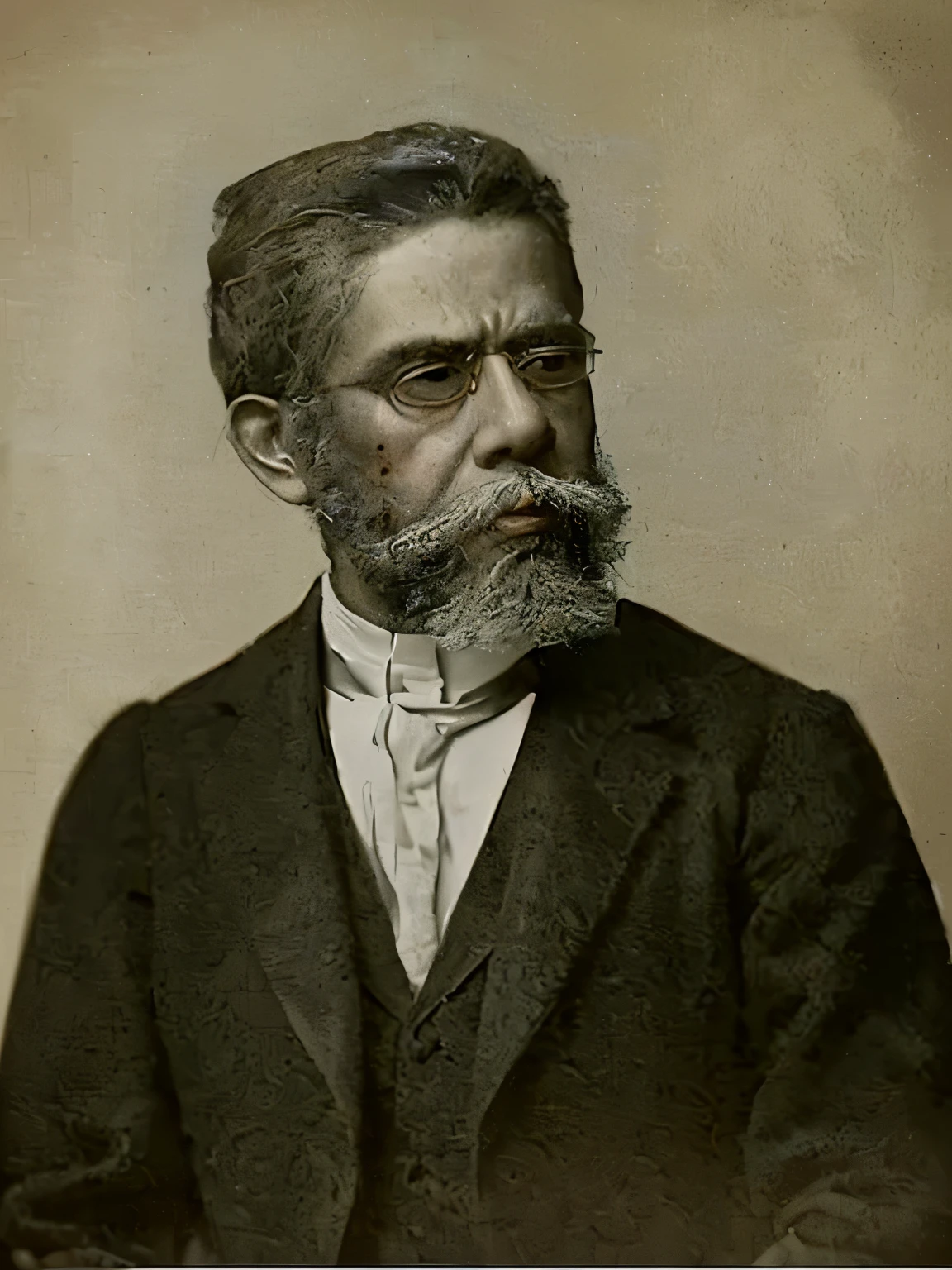 beautiful detailed portrait of Machado de Assis, intricate facial features, penetrating gaze, oil painting, classical style, chiaroscuro lighting, warm color tones, masterpiece, high resolution, photorealistic, extremely detailed, digital art
