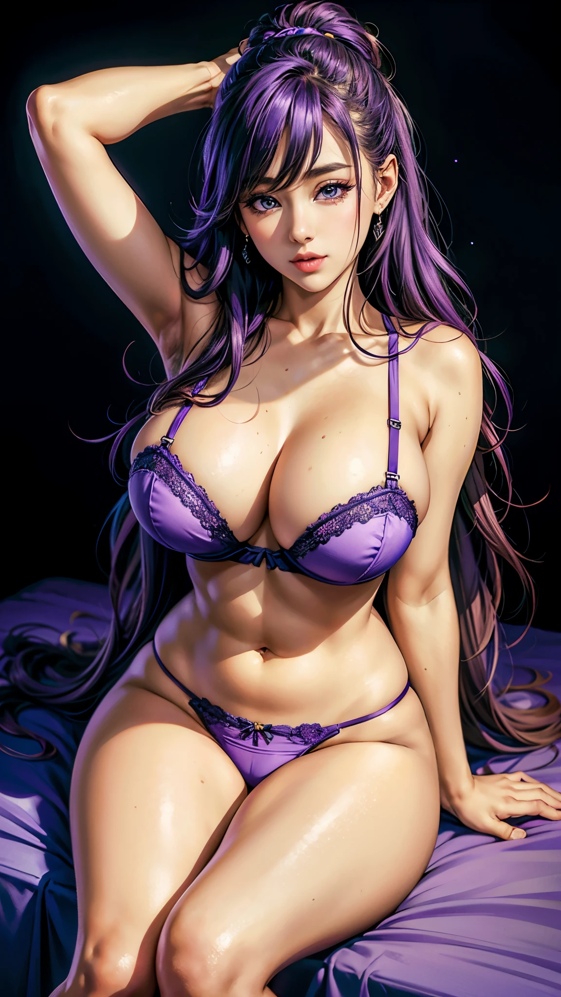 ulzzang -6500-v1.1, (Raw photo:1.2), (Photorealistic), Beautiful detailed girl, Very detailed eyes and face, Beautiful detailed eyes, Huge file size, High resolution, Very detailed, Best Quality, [masutepiece:1.6], Illustration, Very detailed, nffsw, Fine detail, Best Quality, 32K Wallpaper, Movie Lighting, in a Endless rows of vibrant purple lavender flowers stretching towards the horizon under a bright blue sky, Beautiful woman, , Perfect body shape, [Big, heavy breasts, D Cup: 1.9], Beautiful big eyes, wavy hair, (micro panties and bra, Dynamic Pose, erotic body, full body photo, cameltoe, sitting