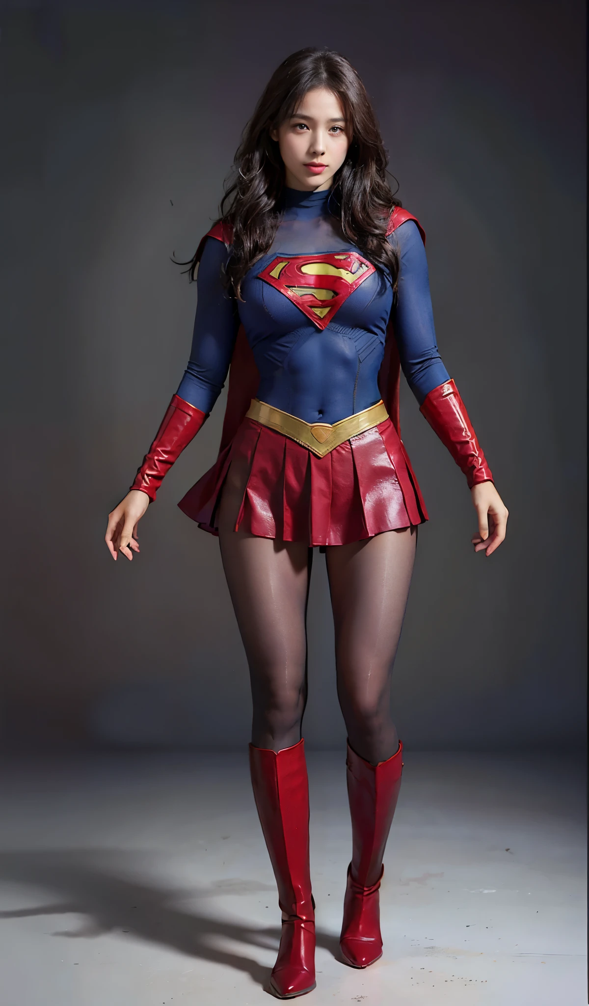 No background、(((Beautiful legs in black tights.)))、(((Legally express the beauty of your smile)))、((((Make the most of your original images)))、(((Body-hugging Supergirl costume)))、(((Supergirl Costume)))、(((Beautiful Hair)))、(((suffering)))、(((Please wear black tights....、Wear red boots)))、((Best image quality、8k))、((highest quality、8k、masterpiece:1.3))、(((Preserve background )))、Sharp focus:1.2、Beautiful woman with perfect figure:1.4、Slim Abs:1.2、Wet body:1.5、Highly detailed face and skin texture、8k