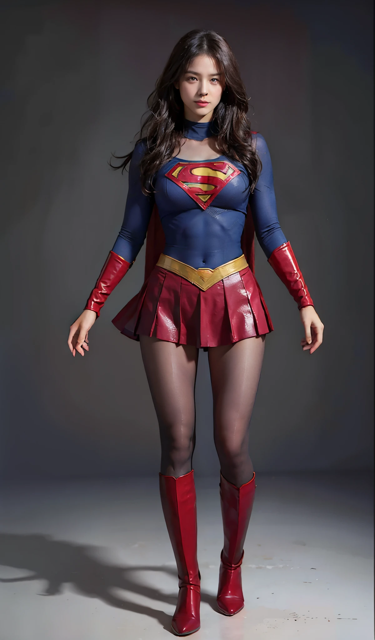No background、(((Beautiful legs in black tights.)))、(((Legally express the beauty of your smile)))、((((Make the most of your original images)))、(((Body-hugging Supergirl costume)))、(((Supergirl Costume)))、(((Beautiful Hair)))、(((suffering)))、(((Please wear black tights....、Wear red boots)))、((Best image quality、8k))、((highest quality、8k、masterpiece:1.3))、(((Preserve background )))、Sharp focus:1.2、Beautiful woman with perfect figure:1.4、Slim Abs:1.2、Wet body:1.5、Highly detailed face and skin texture、8k