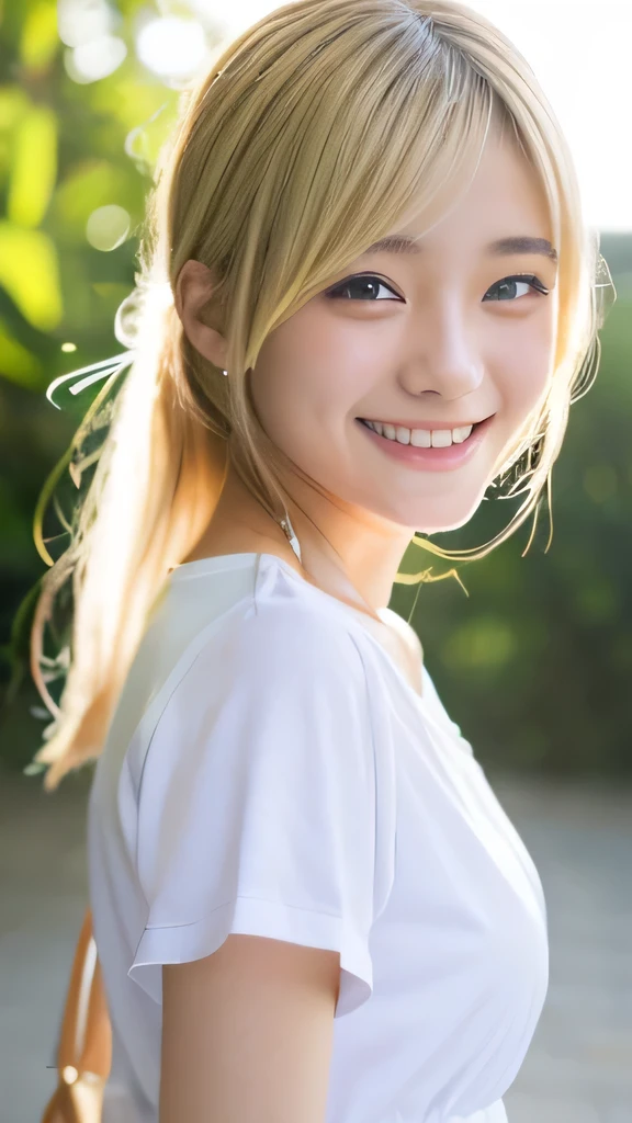 Japanese、18-year-old、Very slim、((Smiling))、Summer clothing、Blonde