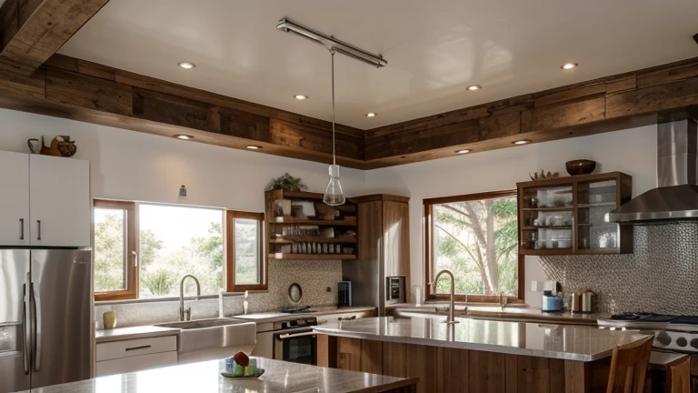 Integrated living and dining rooms and kitchen with 2.40 ceiling height.
The floor is covered in vinyl imitating cedar wood.
The kitchen is 16 square meters and it’s linear with the support of an island with cooktop and brushed stainless steel ceiling mounted hood. It serves as a bench for high Japanese-style wooden stools.
The countertop is made of white Itaúnas granite.
The carpentry goes to the ceiling with cabinets in red cedarwood and doors with wicker finish.
The backsplash is covered with textured satin tiles and it’s located in the washing area, which has a farmhouse style sink in brushed stainless steel.
The fridge is an inverse model in stainless steel.
The oven and microwave are made of stainless steel and are built into the bottom of the island.
On the side wall there are shelves for spice racks and hanging kokedamas.
The environment receives natural lighting, in addition to artificial lighting, which is neutral and diffuse.