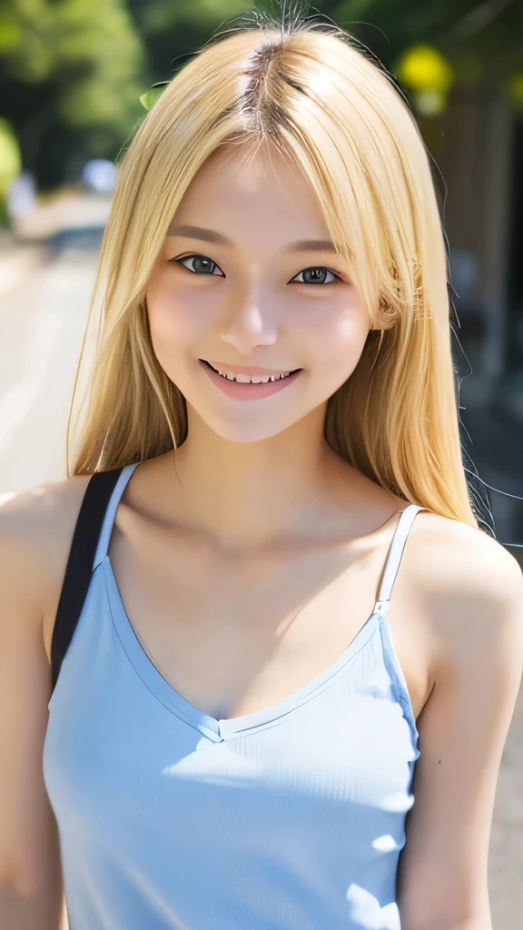 Japanese、18-year-old、Very slim、((Smiling))、Summer clothing、Blonde