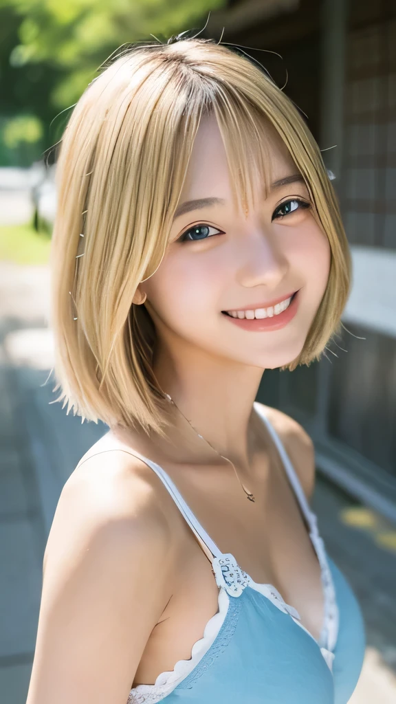 Japanese、18-year-old、Very slim、((Smiling))、Summer clothing、Blonde
