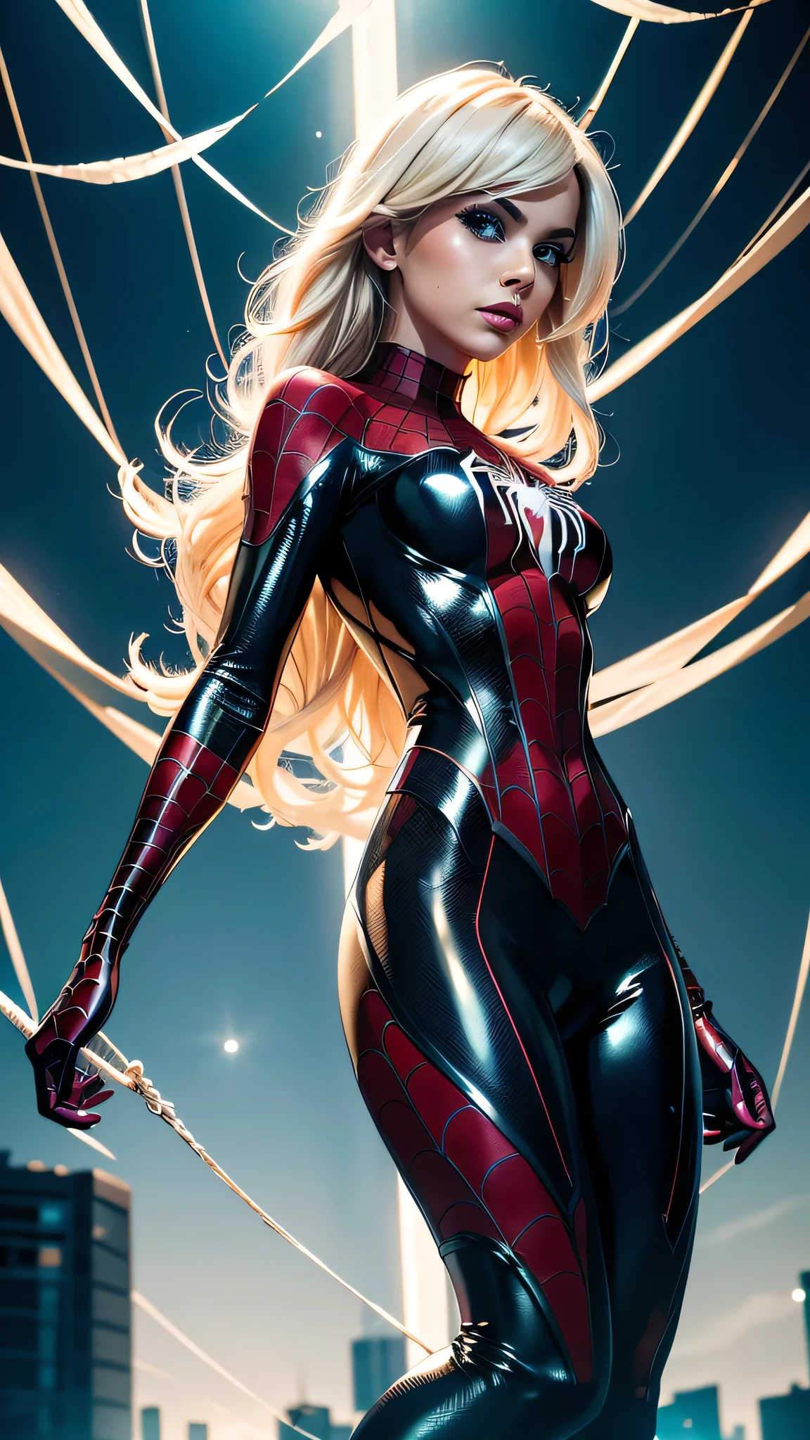 Subject:IsabelaMercedasSpiderGwenStyle:ReminiscentofJ.ScottCampbellDescription:-**FullBodyView:**TheentirefigureofIsabelaMercedasSpiderGwenshouldbedepicted,ensuringthatherlegsandfeetarefullyvisibleandnotcutoff.-Appearance:-**Hair:**Short,Chanel-styleblondehair.-**Face:**Aperfectmouthandlips,addingtoherallure,withacaptivatinggazedirectedatthecamera,exudingconfidenceandallure.-**Costume:**ThetraditionalSpiderGwencostumefromtheanimation"Spider-Man
,"fittingherformperfectlyandenhancingherfigure.-**Pose:**Flyingoverthenightsky,withadynamicandengagingposture.-**Atmosphere:**Asupernaturalnightwithadark,mysteriousbackground.Thesceneshouldbeenv elopedinrain,renderedrealisticallytoadddepthanddrama.-**LightingandEffects:**Therainandnightskyshouldbedepictedwitharealistictouch,withthewaterdropletsandlightreflectionsenhancingtheoverallmood