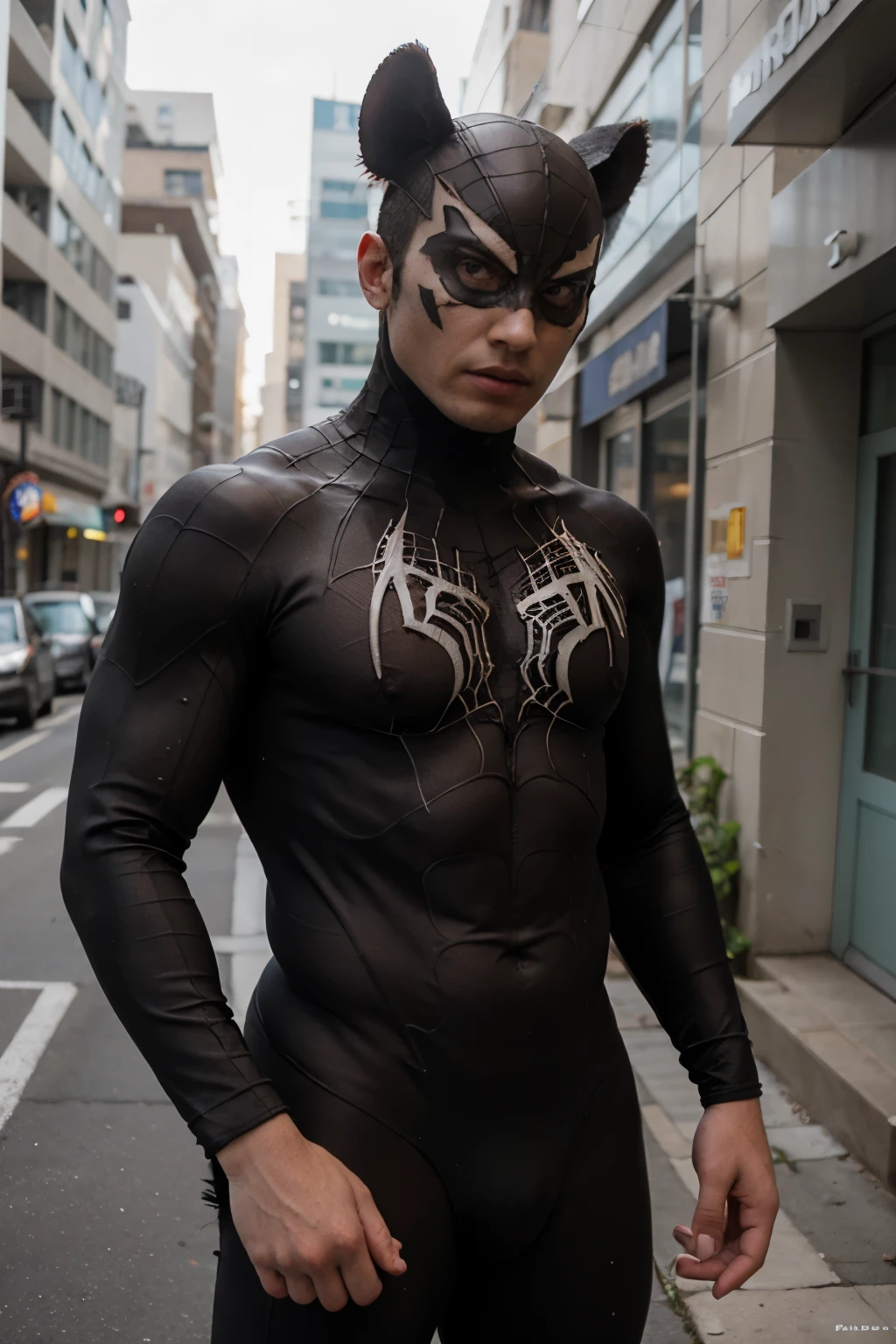 homem aranha, com roupa rasgado, cansado