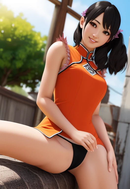 (photograph:1.3), High Detail, other_Xiaoyu, One girl, alone, Sitting, Grin, formal dress, Chinese clothing, Orange Dress, dark red, gray, and black color, Vibrant colors, (summer, sunny:1.3), Medium brightness lighting, (Soft Focus:1.3), (Praised, Fascinating, Fascinating, exciting, nice, impressive:1.3), (Ultra-realistic, Sharp focus:1.3)、((Sexy panties in full view:1.05))、((Spread your legs wide:1.45))