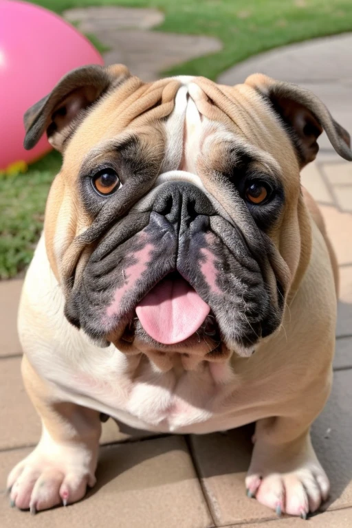 Faça um bulldog frances, realista, 4k de qualidade, showing the tongue, com pirulito na bocA, ultra realista, imagem de fotografia